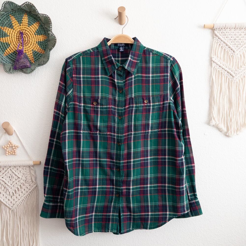 Chaps Green Multicolor Tartan Plaid Button Down Shirt Size Large